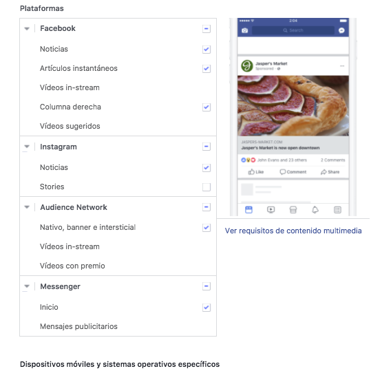 ubicaciones anuncios facebook ads